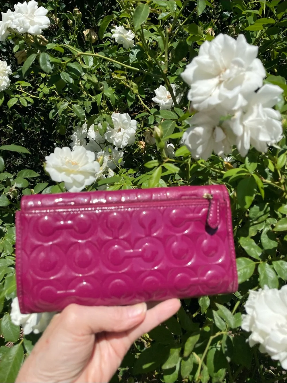 Coach Pink Ruby Signature C Embossed Patent Leather Slim Envelope Wallet